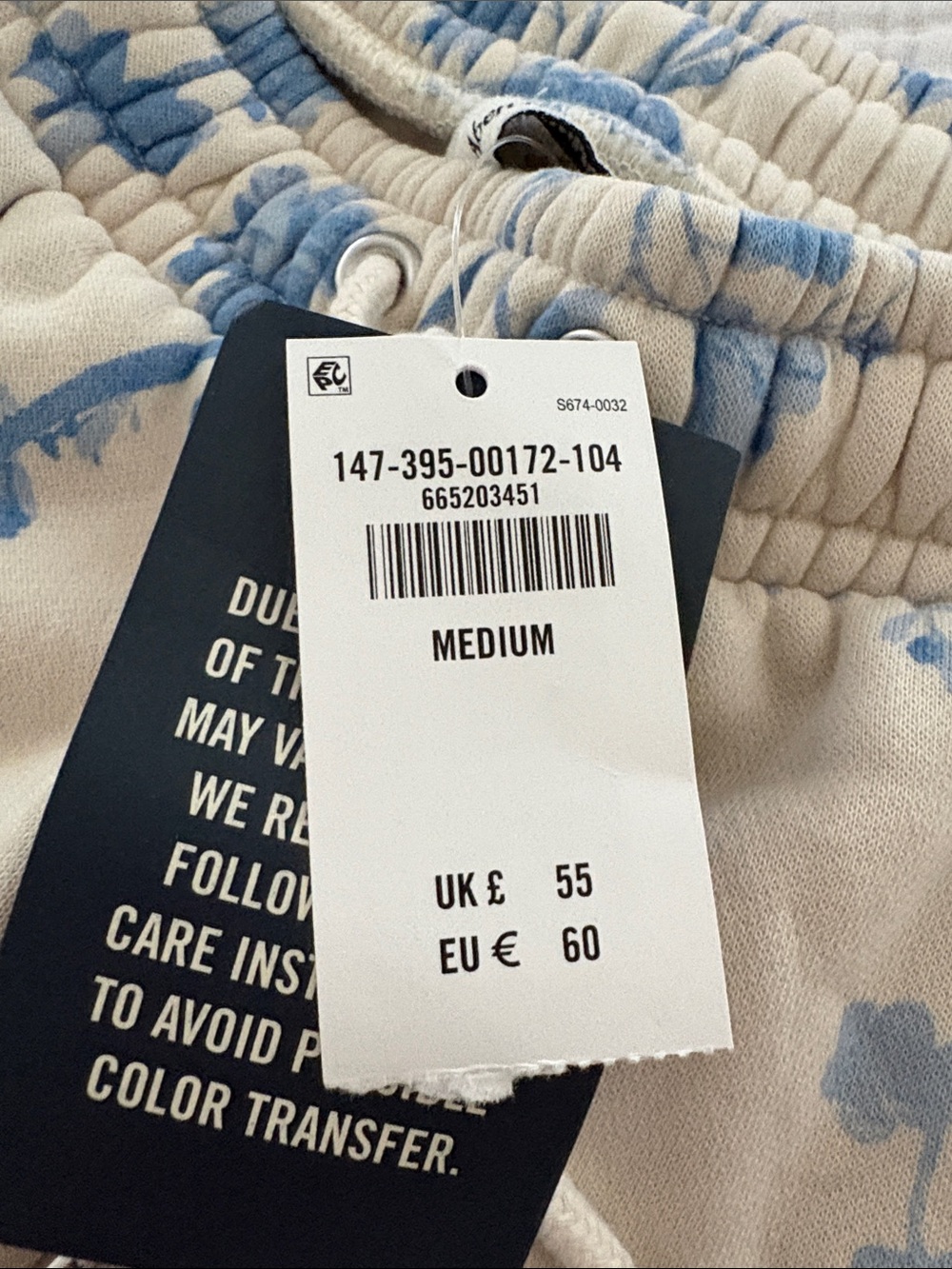 Abercrombie & Fitch Beige Wide-Leg Sweatpants with Blue Floral Print - Picture 2 of 2